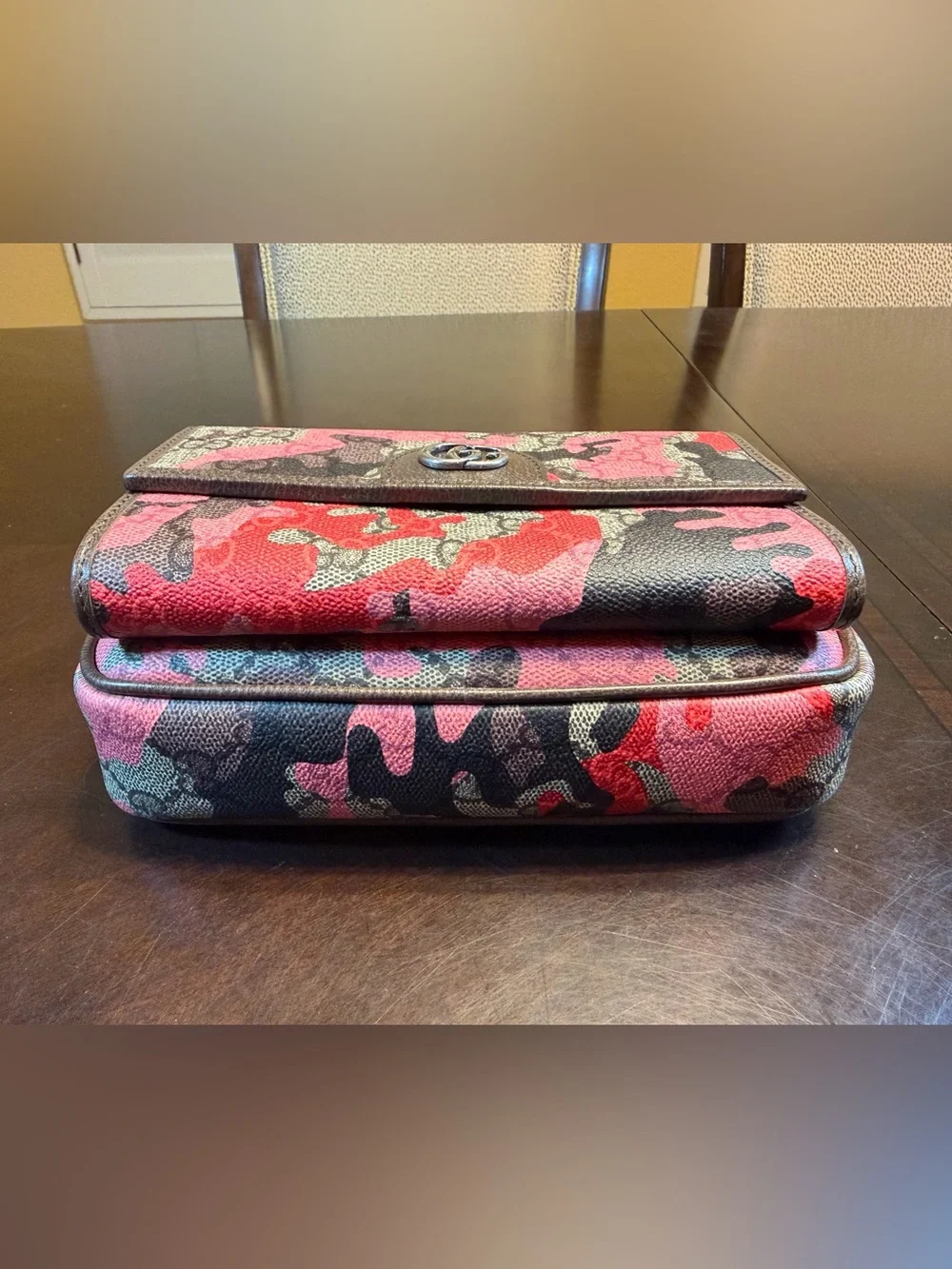 New Authentic Gucci GG Supreme Logo Leather Brown Pink Shoulder Bag